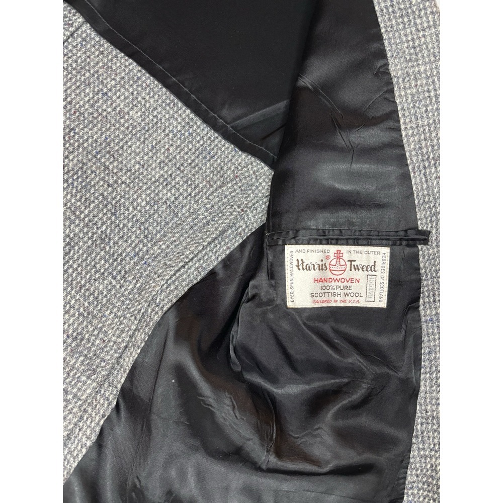 Vintage Harris Tweed Blazer 46 Hand Woven 100% Scottish Wool Stafford Black Gray - Picture 3 of 8